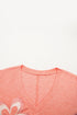 Layered Daisy Applique Patchwork V Neck Long Sleeve Top